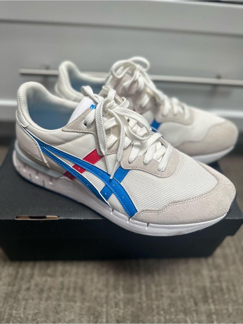 Onitsuka Tiger by Asics Cream Sneakers with Blue & Red Stripes